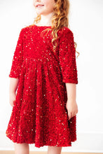 Load image into Gallery viewer, Girls Red Velvet Sequin Dress