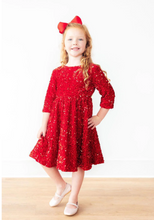 Load image into Gallery viewer, Girls Red Velvet Sequin Dress