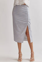 Load image into Gallery viewer, High Waisted Ruched Midi Skirt -Blue