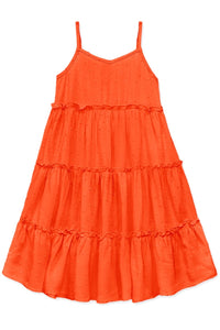 Girls Swiss Dot Maxi Dress- Orange