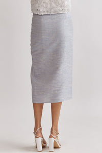 High Waisted Ruched Midi Skirt -Blue