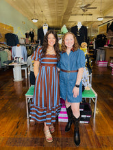 Load image into Gallery viewer, Seeing Stripes Scallop Dress- Brown/Blue