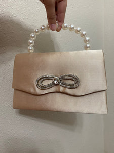 Pearl Handle Bow Evening Bag-Champagne