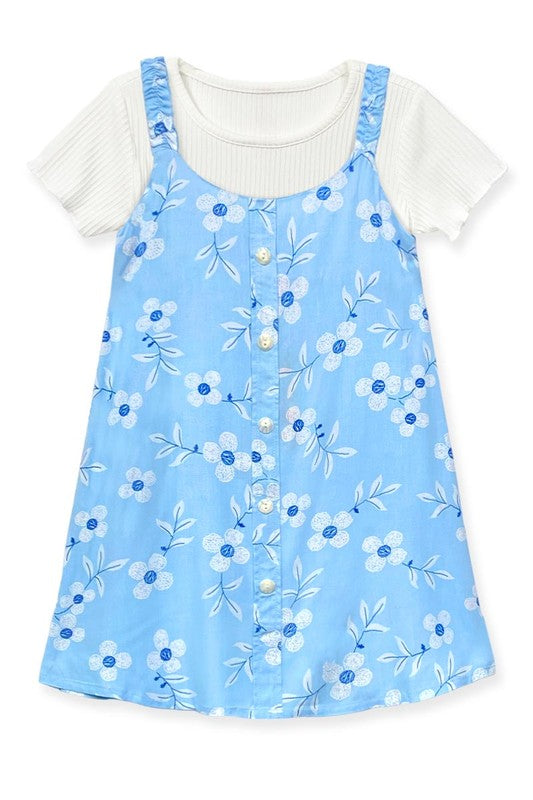 Girls Baby Blue Floral + Tee Dress Combo