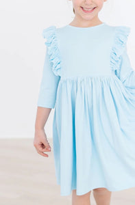 Ruffle Sleeve Twirl Dress-Bluebird