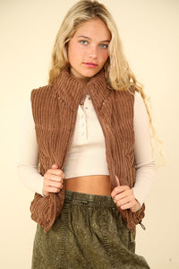 Corded Puffer Vest -Chocolate