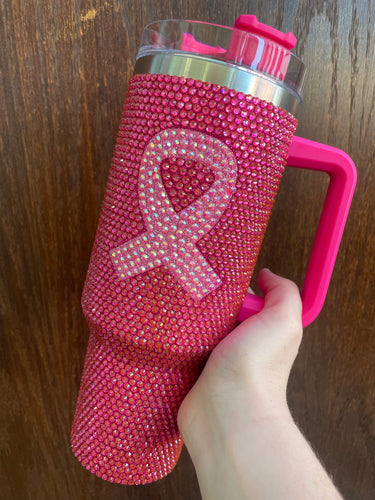 40 oz Bedazzled Tumbler -Pink Breast Cancer