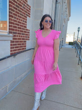 Load image into Gallery viewer, Smocked Ruffle Sleeve Maxi-Pink