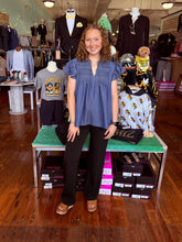 Load image into Gallery viewer, Denim Pin-pleat Flutter Sleeve Top