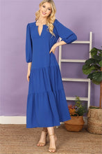 Load image into Gallery viewer, Tiered 3/4 Sleeve Midi Dress - Blue