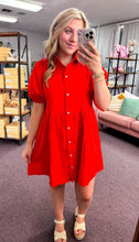 Load image into Gallery viewer, Collared Pearl Snap Dress- Red