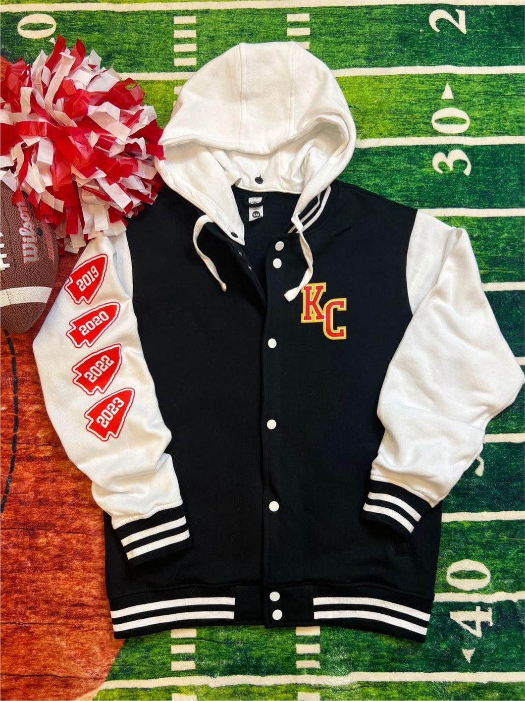 Champions Letterman's Jacket with Hood- Black