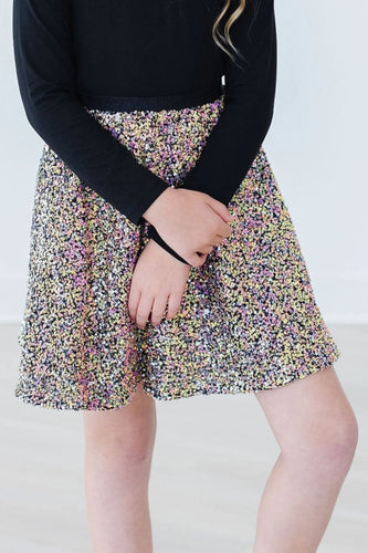 Girls Sequin Twirl Skirt- Black Rainbow