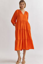 Load image into Gallery viewer, Checked Tiered Midi Dress- Orange