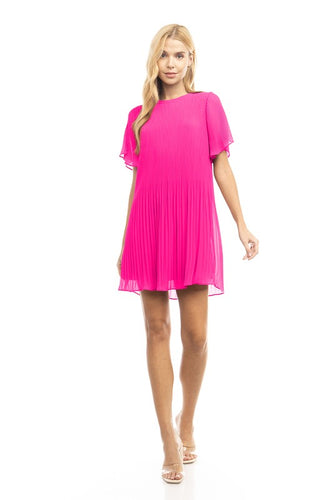 LPD Pleated Mini Dress-Hot Pink