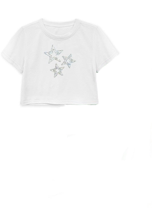 Girls Sequin Start Tee- White