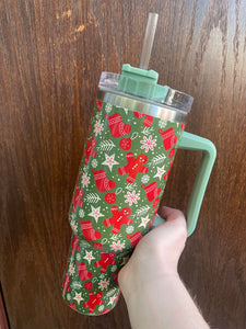 40 oz Christmas Tumbler -Gingerbread Green