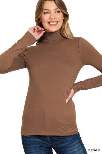 Basic Buttery Soft Turtle Neck -Brown