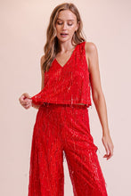 Load image into Gallery viewer, Sequin Fringe V Tank -Red