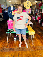 Load image into Gallery viewer, Curvy Patchwork Flag Tee- Sand
