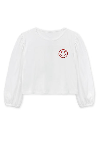 Girls Embroidered Smiley LS - White