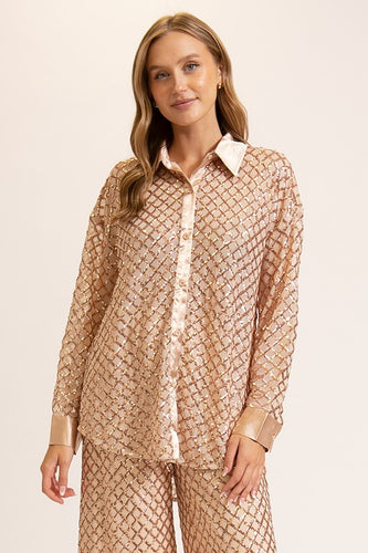 Sequin Satin Blouse- Gold