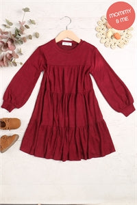 Girls Tiered Puff Sleeve Dress - Scarlet