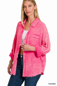 Double Gauze Button Up Shirt - Fuchsia