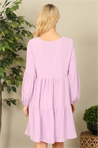 Tiered Long Sleeve Mini Dress - Lavender