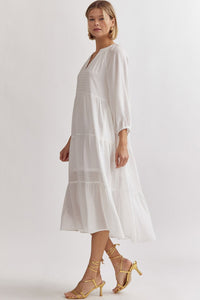 Checked Tiered Midi Dress- White