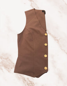 Louis Button Up Vest-Coco Brown