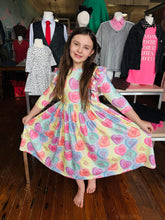 Load image into Gallery viewer, Girls Conversation Hearts LS Ruffle Dress Pocket Twirl Dress