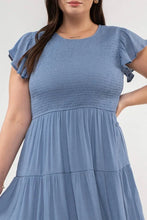 Load image into Gallery viewer, Smocked Ruffle Sleeve Maxi-Chambray Blue