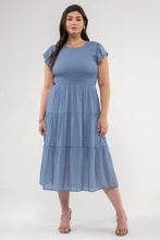 Load image into Gallery viewer, Smocked Ruffle Sleeve Maxi-Chambray Blue