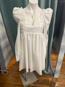 Sweetheart Long Sleeve Mini Dress - White