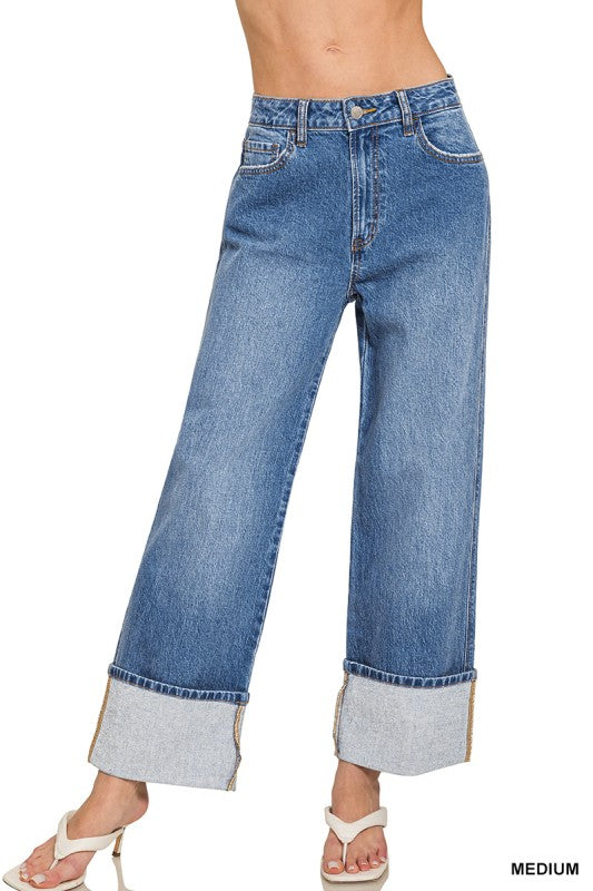Wide Cuff Denim Pant- Med Wash