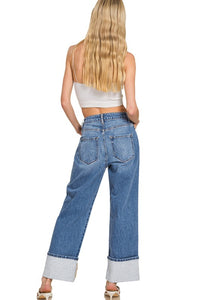 Wide Cuff Denim Pant- Med Wash