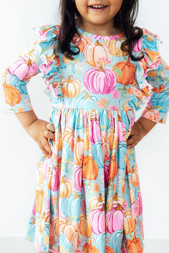 Preppy Pumpkin 3/4 Sleeve Twirl Dress