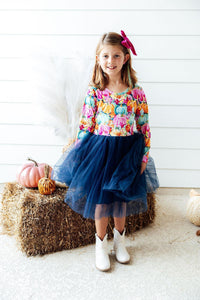Preppy Patch LS Tutu Dress - Navy