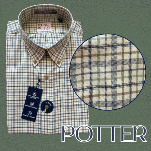Potter LS Dress Shirt-Olive/Cream