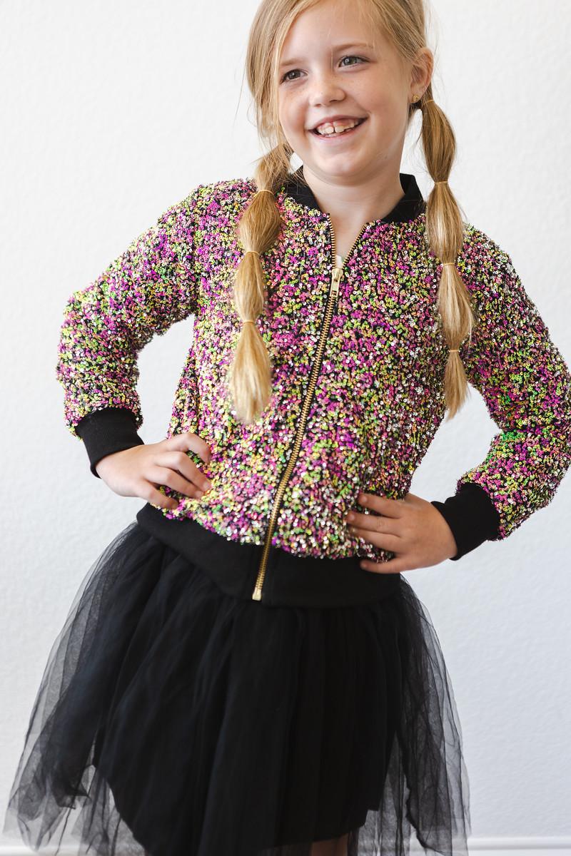 Girls Sequin Jacket- Black Rainbow