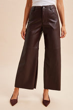 Load image into Gallery viewer, Faux Leather Wide Pant with Stretch- Dk Cherry Chocolate