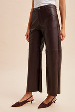 Load image into Gallery viewer, Faux Leather Wide Pant with Stretch- Dk Cherry Chocolate
