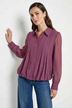 Load image into Gallery viewer, LS Collared Bubble Blouse-Plum