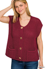Load image into Gallery viewer, SS Gold Button  Sweater Cabernet