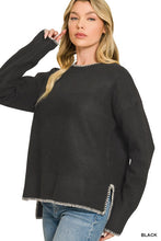 Load image into Gallery viewer, Wool Blend Whip Stitch Sweater Black