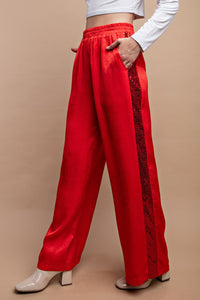 Sequin Side Stripe Pant- Red