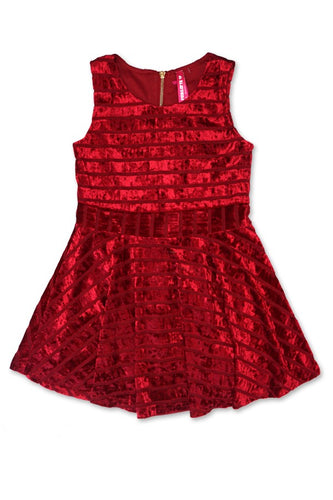Girls Crush Velvet Dress - Red