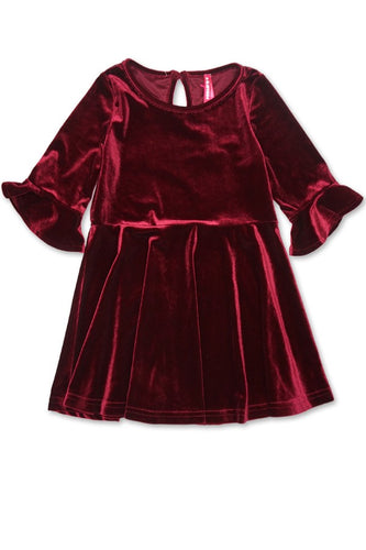 Girks Ruffle Sleeve Velvet Dress - CherryRed