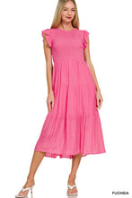 Load image into Gallery viewer, Smocked Ruffle Sleeve Midi-Fuchsia